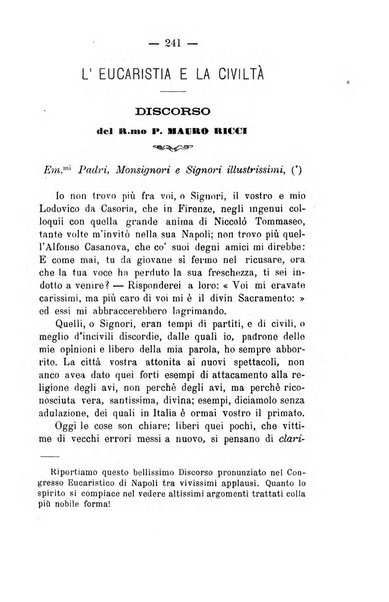 Il tabernacolo dell'amore periodico mensile in onore del ss. Sacramento