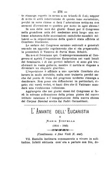 Il tabernacolo dell'amore periodico mensile in onore del ss. Sacramento