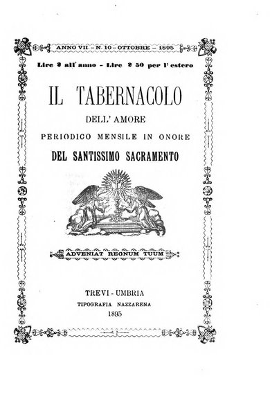 Il tabernacolo dell'amore periodico mensile in onore del ss. Sacramento