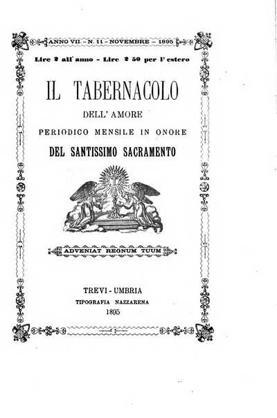 Il tabernacolo dell'amore periodico mensile in onore del ss. Sacramento