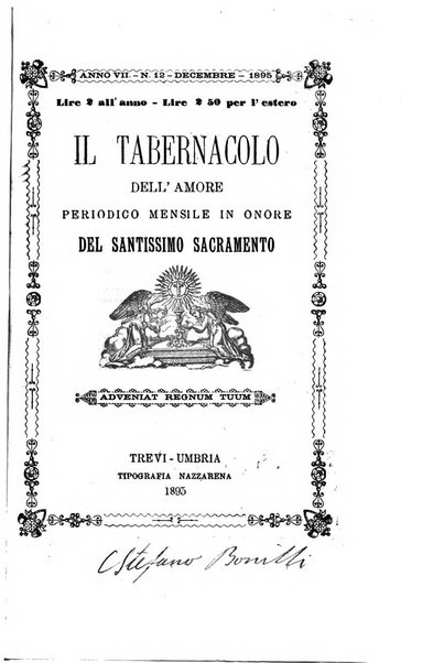 Il tabernacolo dell'amore periodico mensile in onore del ss. Sacramento