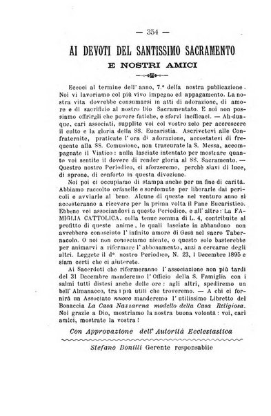 Il tabernacolo dell'amore periodico mensile in onore del ss. Sacramento