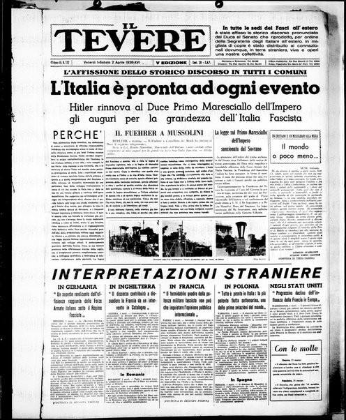 Il Tevere : quotidiano di Mezzogiorno