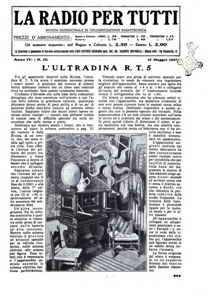 La radio per tutti rivista quindicinale di volgarizzazione radiotecnica, redatta e illustrata per esser compresa da tutti