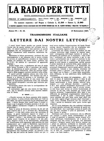 La radio per tutti rivista quindicinale di volgarizzazione radiotecnica, redatta e illustrata per esser compresa da tutti