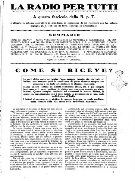 La radio per tutti rivista quindicinale di volgarizzazione radiotecnica, redatta e illustrata per esser compresa da tutti