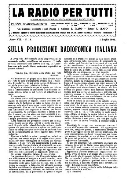 La radio per tutti rivista quindicinale di volgarizzazione radiotecnica, redatta e illustrata per esser compresa da tutti