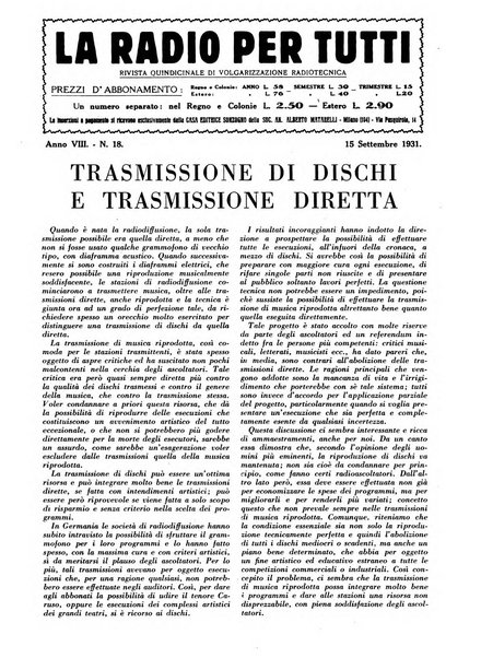 La radio per tutti rivista quindicinale di volgarizzazione radiotecnica, redatta e illustrata per esser compresa da tutti