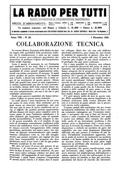 La radio per tutti rivista quindicinale di volgarizzazione radiotecnica, redatta e illustrata per esser compresa da tutti