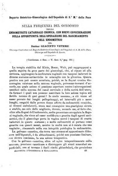 La rassegna d'ostetricia e ginecologia