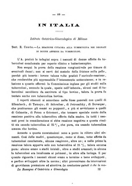 La rassegna d'ostetricia e ginecologia