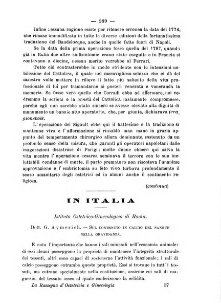 La rassegna d'ostetricia e ginecologia