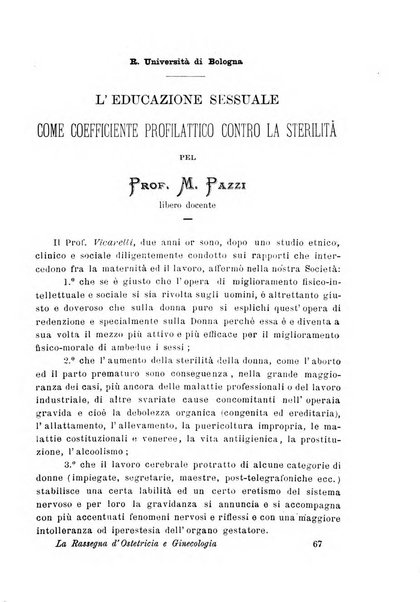 La rassegna d'ostetricia e ginecologia