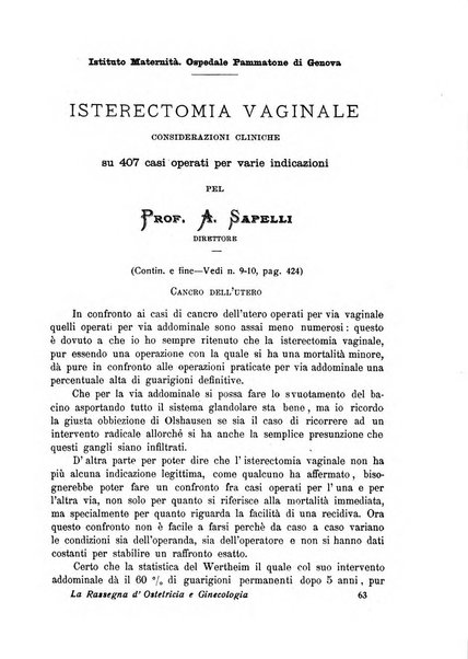 La rassegna d'ostetricia e ginecologia