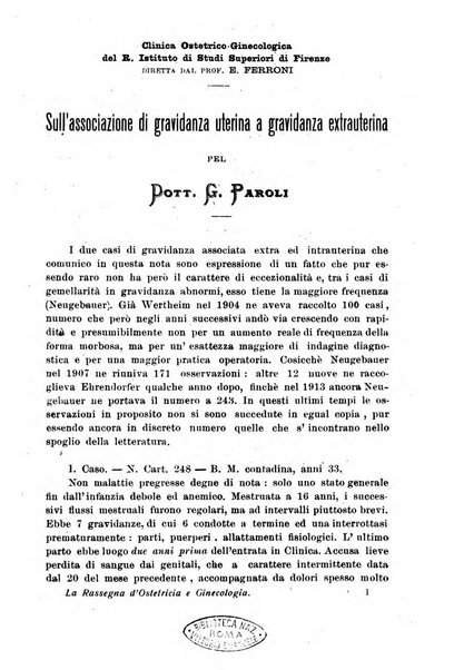 La rassegna d'ostetricia e ginecologia