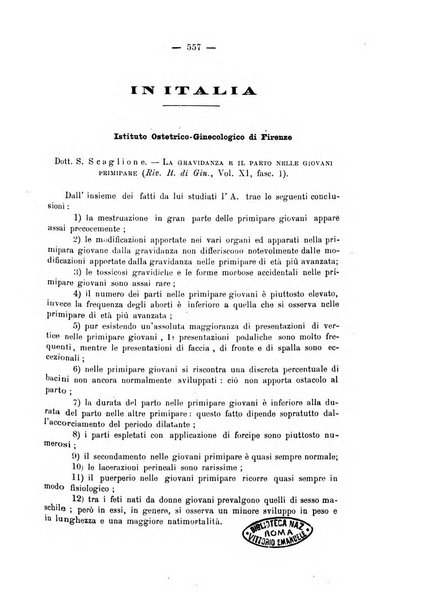 La rassegna d'ostetricia e ginecologia