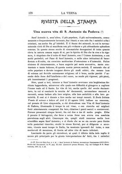 La Verna rivista illustrata sanfrancescana dedicata a s. Antonio da Padova