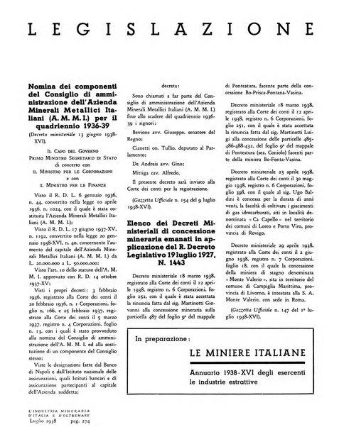 L'industria mineraria d'Italia e d'oltremare rassegna mensile della Federazione nazionale fascista degli esercenti le industrie estrattive