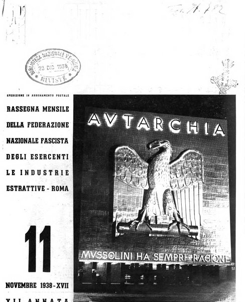 L'industria mineraria d'Italia e d'oltremare rassegna mensile della Federazione nazionale fascista degli esercenti le industrie estrattive