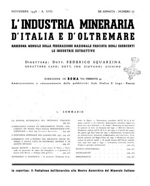 L'industria mineraria d'Italia e d'oltremare rassegna mensile della Federazione nazionale fascista degli esercenti le industrie estrattive