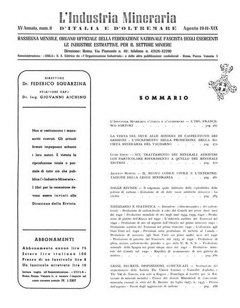 L'industria mineraria d'Italia e d'oltremare rassegna mensile della Federazione nazionale fascista degli esercenti le industrie estrattive