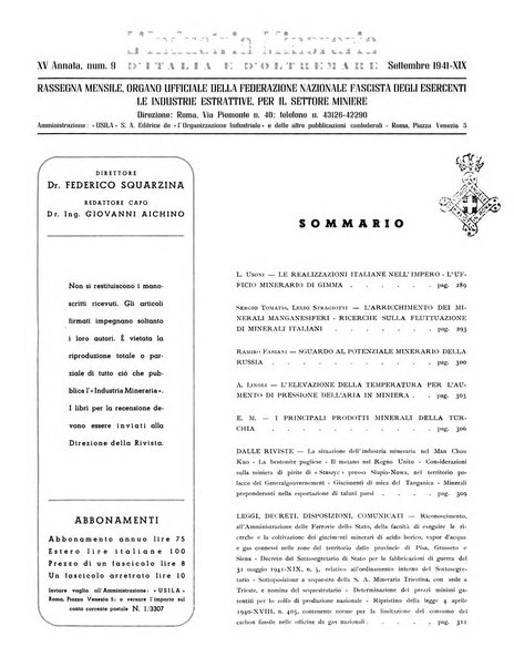 L'industria mineraria d'Italia e d'oltremare rassegna mensile della Federazione nazionale fascista degli esercenti le industrie estrattive