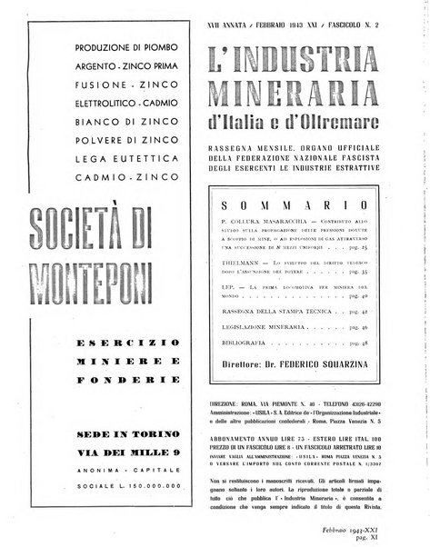 L'industria mineraria d'Italia e d'oltremare rassegna mensile della Federazione nazionale fascista degli esercenti le industrie estrattive