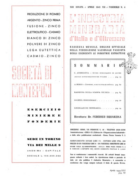 L'industria mineraria d'Italia e d'oltremare rassegna mensile della Federazione nazionale fascista degli esercenti le industrie estrattive