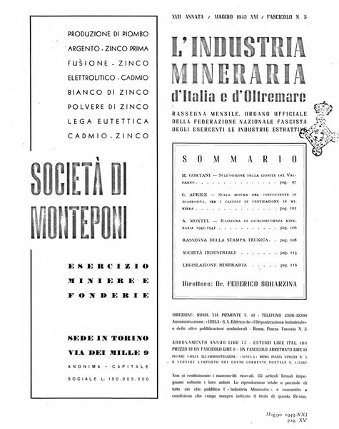 L'industria mineraria d'Italia e d'oltremare rassegna mensile della Federazione nazionale fascista degli esercenti le industrie estrattive