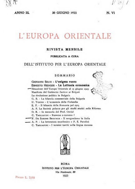 L'Europa orientale rivista mensile