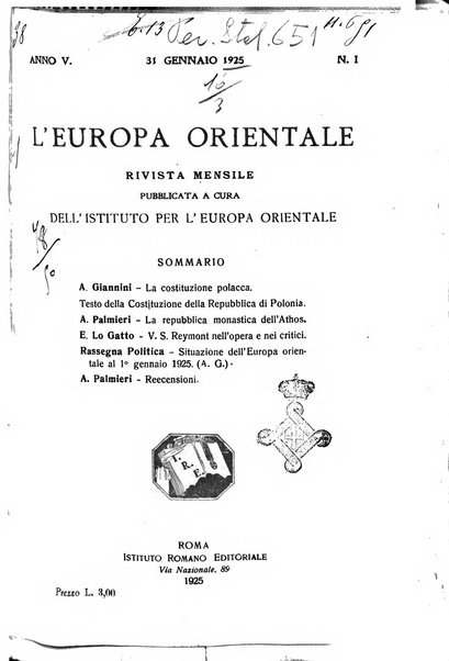 L'Europa orientale rivista mensile