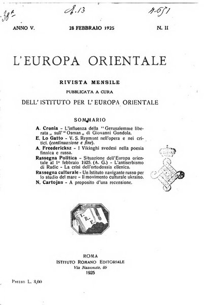 L'Europa orientale rivista mensile