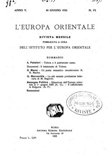 L'Europa orientale rivista mensile