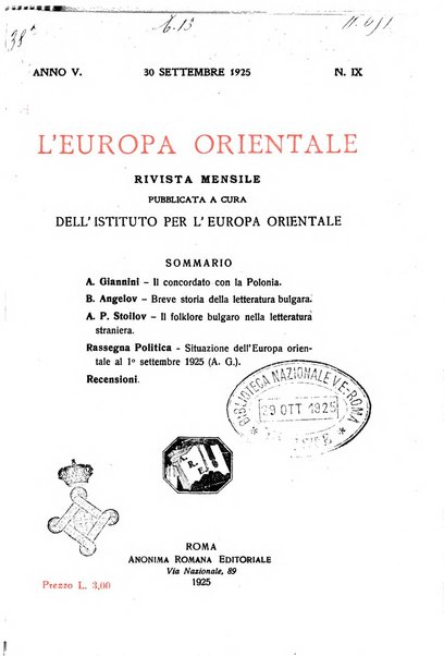 L'Europa orientale rivista mensile