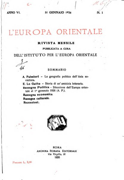 L'Europa orientale rivista mensile