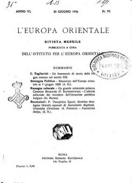 L'Europa orientale rivista mensile