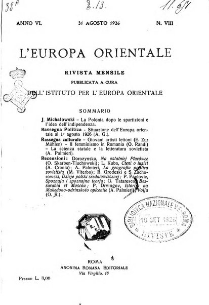 L'Europa orientale rivista mensile