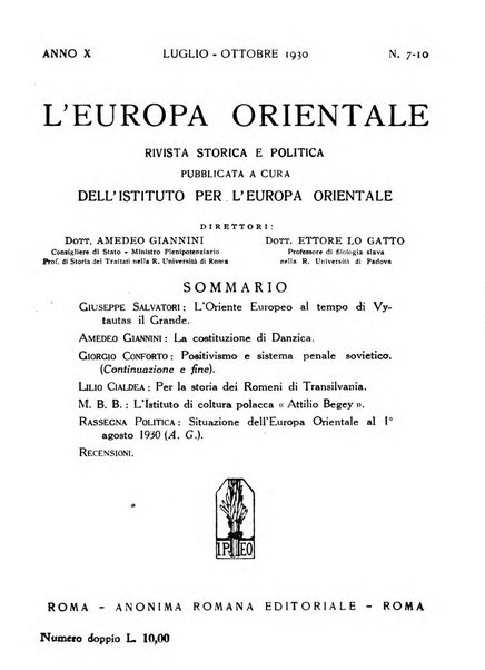 L'Europa orientale rivista mensile