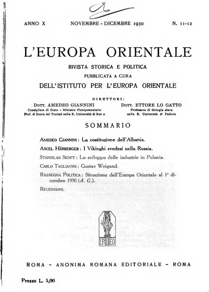 L'Europa orientale rivista mensile