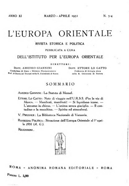 L'Europa orientale rivista mensile