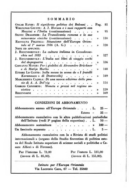 L'Europa orientale rivista mensile