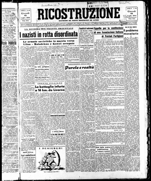 Ricostruzione : organo della Democrazia del lavoro