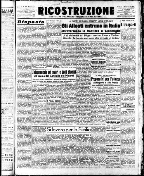 Ricostruzione : organo della Democrazia del lavoro