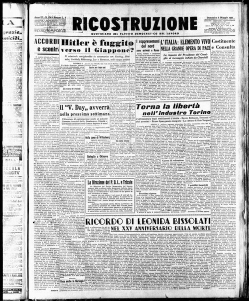 Ricostruzione : organo della Democrazia del lavoro