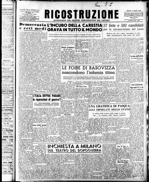 Ricostruzione : organo della Democrazia del lavoro