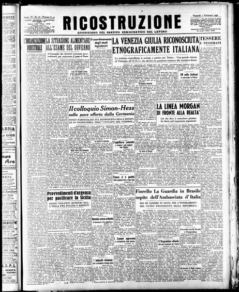 Ricostruzione : organo della Democrazia del lavoro