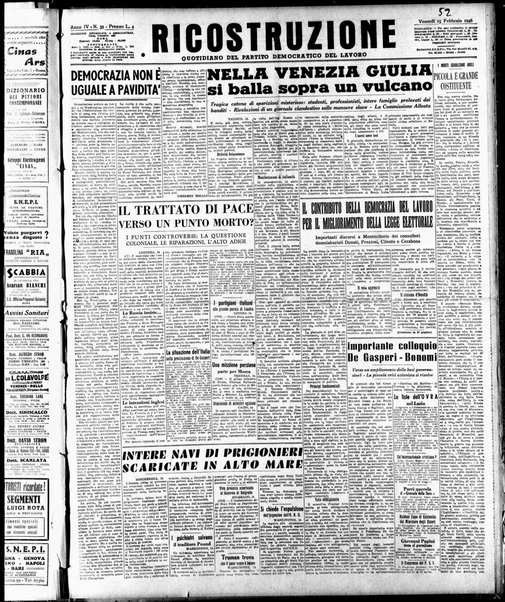 Ricostruzione : organo della Democrazia del lavoro