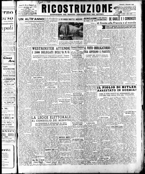 Ricostruzione : organo della Democrazia del lavoro