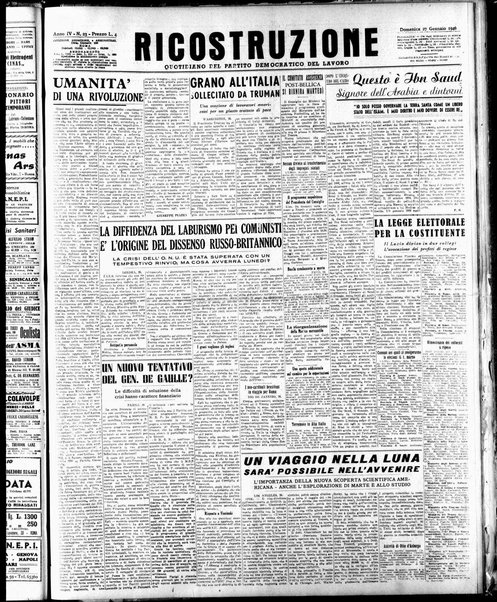 Ricostruzione : organo della Democrazia del lavoro