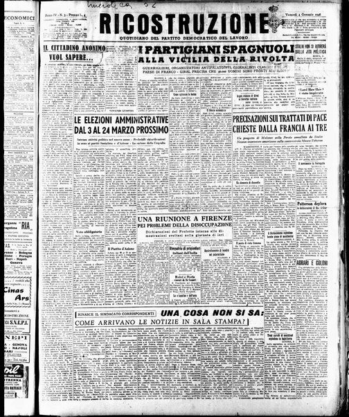 Ricostruzione : organo della Democrazia del lavoro